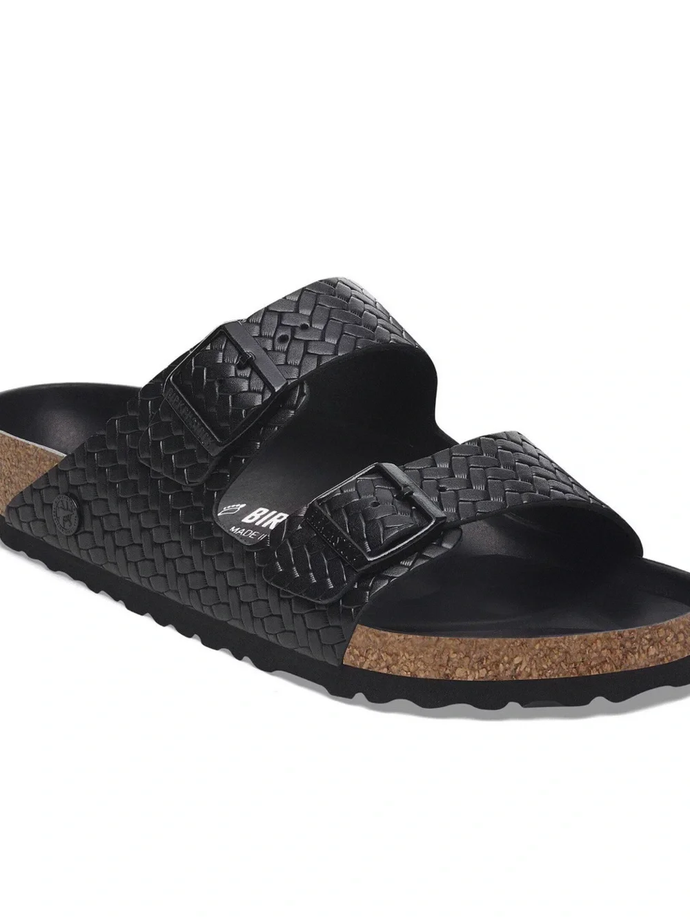 Birkenstock Women’s Black Woven Two-Strap Cork Sandal